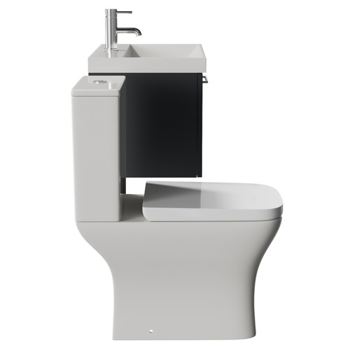 Avant Satin Anthracite 600mm Wall Mounted Single Drawer Vanity Unit and Kingston Toilet Suite with Rimini Basin Side View