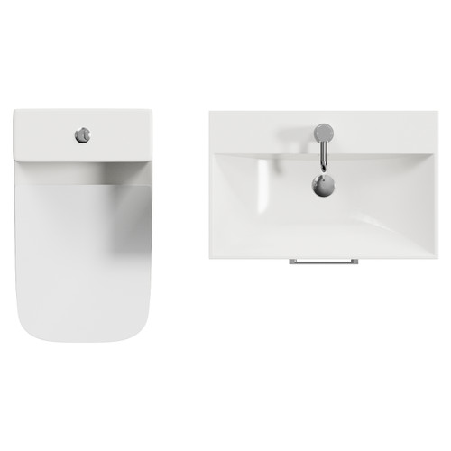 Avant Satin White 600mm Wall Mounted Single Drawer Vanity Unit and Kingston Toilet Suite with Rimini Basin Top View