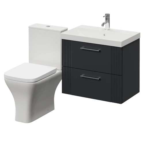 Avant Satin Anthracite 600mm Wall Mounted 2 Drawer Vanity Unit and Kingston Toilet Suite with Rimini Basin Right Hand View