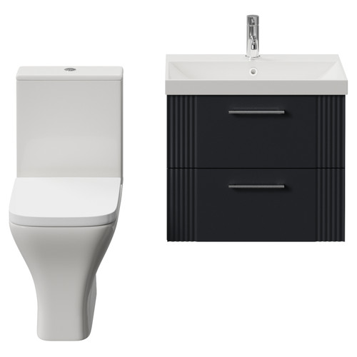Avant Satin Anthracite 600mm Wall Mounted 2 Drawer Vanity Unit and Kingston Toilet Suite with Rimini Basin Front View