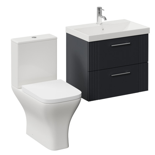 Avant Satin Anthracite 600mm Wall Mounted 2 Drawer Vanity Unit and Kingston Toilet Suite with Rimini Basin Left Hand View