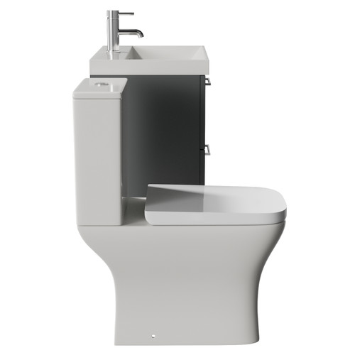 Avant Satin Grey 600mm Wall Mounted 2 Drawer Vanity Unit and Kingston Toilet Suite with Rimini Basin Side View
