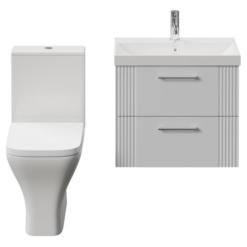 Avant Satin White 600mm Wall Mounted 2 Drawer Vanity Unit and Kingston Toilet Suite with Rimini Basin Front View