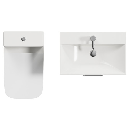 Avant Satin White 600mm Wall Mounted 2 Drawer Vanity Unit and Kingston Toilet Suite with Rimini Basin Top View