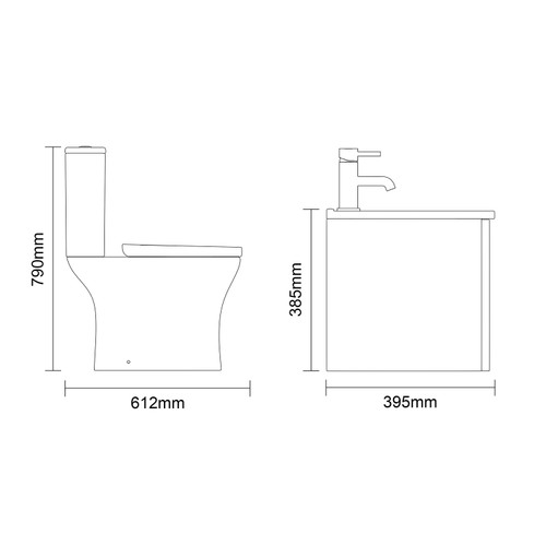 Avant Satin Anthracite 600mm Wall Mounted Single Drawer Vanity Unit and Kingston Toilet Suite with Angel Basin Side On Dimensions