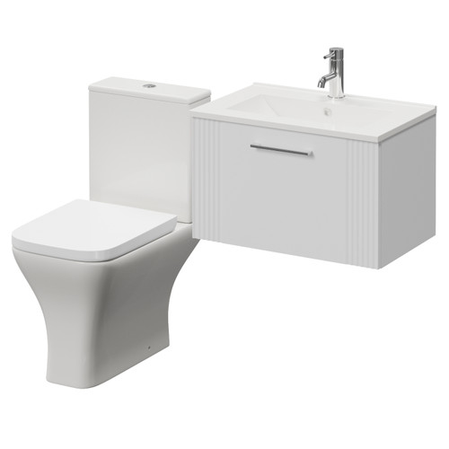 Avant Satin White 600mm Wall Mounted Single Drawer Vanity Unit and Kingston Toilet Suite with Angel Basin Right Hand View
