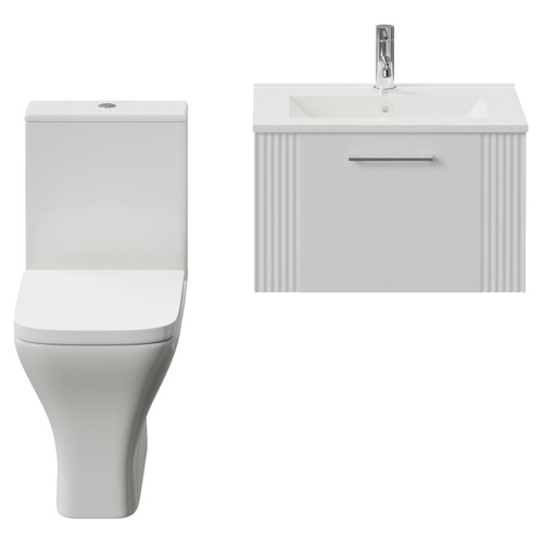 Avant Satin White 600mm Wall Mounted Single Drawer Vanity Unit and Kingston Toilet Suite with Angel Basin Front View