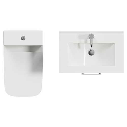 Avant Satin White 600mm Wall Mounted Single Drawer Vanity Unit and Kingston Toilet Suite with Angel Basin Top View
