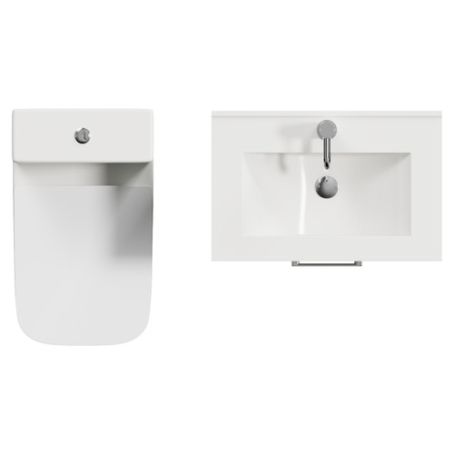 Avant Satin Green 600mm Wall Mounted 2 Drawer Vanity Unit and Toilet Suite with Angel Basin Top View