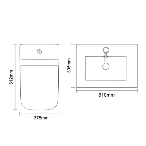 Avant Satin Anthracite 600mm Wall Mounted 2 Drawer Vanity Unit and Toilet Suite with Angel Basin Top Down Dimensions