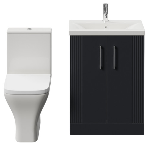 Avant Satin Anthracite 600mm 2 Door Vanity Unit and Kingston Toilet Suite with Glide Basin Front View