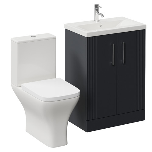 Avant Satin Anthracite 600mm 2 Door Vanity Unit and Kingston Toilet Suite with Glide Basin Left Hand View