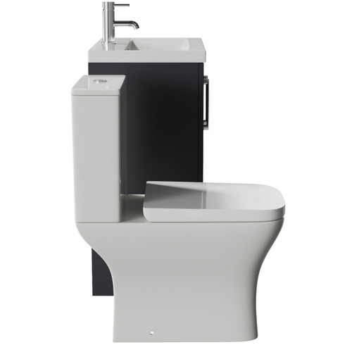 Avant Satin Anthracite 600mm 2 Door Vanity Unit and Kingston Toilet Suite with Glide Basin Side View