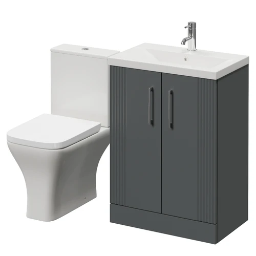 Avant Satin Grey 600mm 2 Door Vanity Unit and Kingston Toilet Suite with Glide Basin Right Hand View