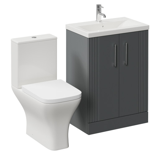 Avant Satin Grey 600mm 2 Door Vanity Unit and Kingston Toilet Suite with Glide Basin Left Hand View