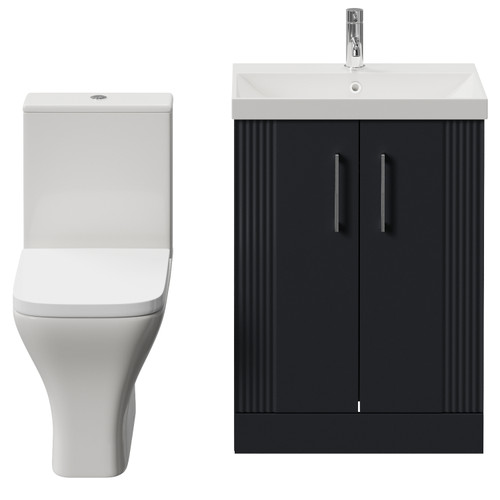 Avant Satin Anthracite 600mm 2 Door Vanity Unit and Kingston Toilet Suite with Rimini Basin Front View