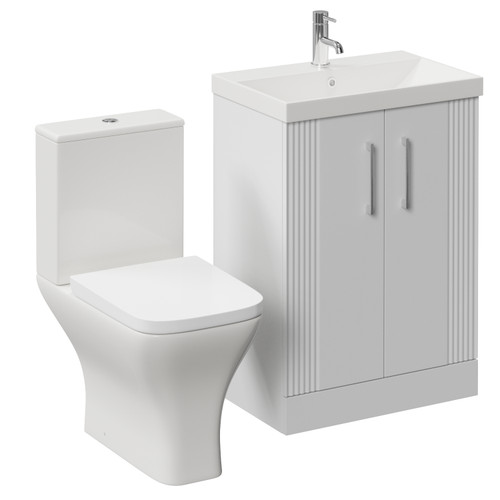 Avant Satin White 600mm 2 Door Vanity Unit and Kingston Toilet Suite with Rimini Basin Left Hand View