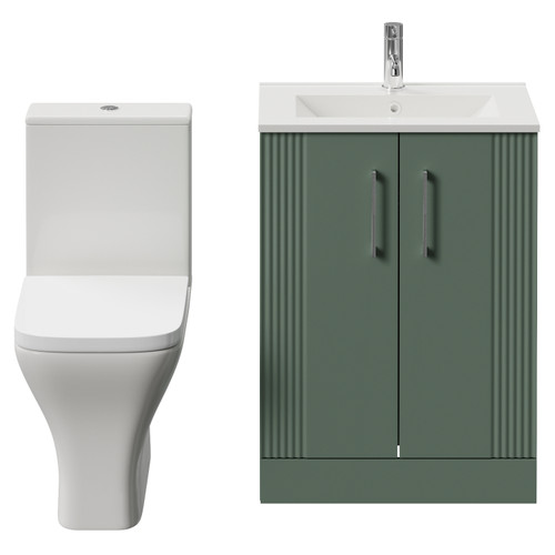 Avant Satin Green 600mm 2 Door Vanity Unit and Kingston Toilet Suite with Angel Basin Front View