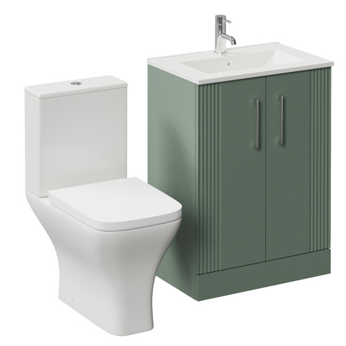 Avant Satin Green 600mm 2 Door Vanity Unit and Kingston Toilet Suite with Angel Basin Left Hand View