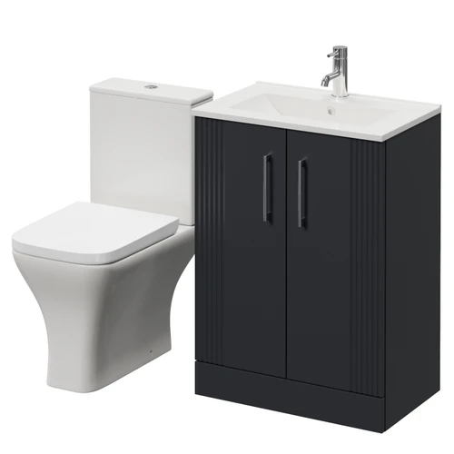 Avant Satin Anthracite 600mm 2 Door Vanity Unit and Kingston Toilet Suite with Angel Basin Right Hand View