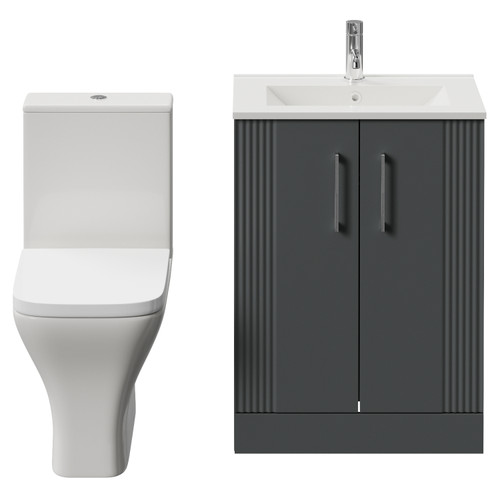 Avant Satin Grey 600mm 2 Door Vanity Unit and Kingston Toilet Suite with Angel Basin Front View