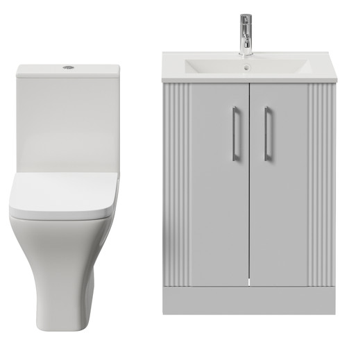 Avant Satin White 600mm 2 Door Vanity Unit and Kingston Toilet Suite with Angel Basin Front View