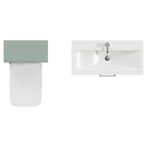 Avant Satin Green 1300mm Wall Mounted Single Drawer Vanity Unit and Toilet Suite with Glide Basin Top View