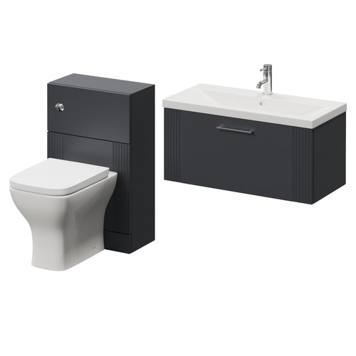 Avant Satin Anthracite 1300mm Wall Mounted Single Drawer Vanity Unit and Toilet Suite with Glide Basin Right Hand View