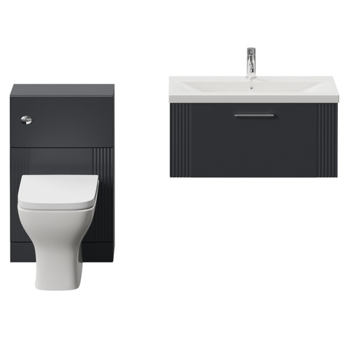 Avant Satin Anthracite 1300mm Wall Mounted Single Drawer Vanity Unit and Toilet Suite with Glide Basin Front View