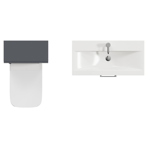 Avant Satin Anthracite 1300mm Wall Mounted Single Drawer Vanity Unit and Toilet Suite with Glide Basin Top View