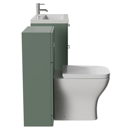 Avant Satin Green 1300mm Wall Mounted 2 Drawer Vanity Unit and Toilet Suite with Glide Basin Side View