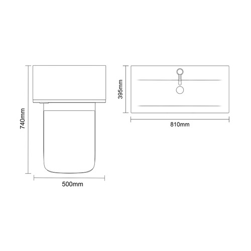 Avant Satin Green 1300mm Wall Mounted 2 Drawer Vanity Unit and Toilet Suite with Glide Basin Top Down Dimensions