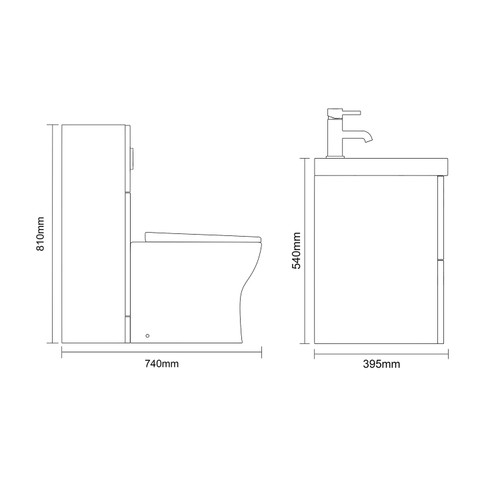 Avant Satin White 1300mm Wall Mounted 2 Drawer Vanity Unit and Toilet Suite with Glide Basin Side On Dimensions