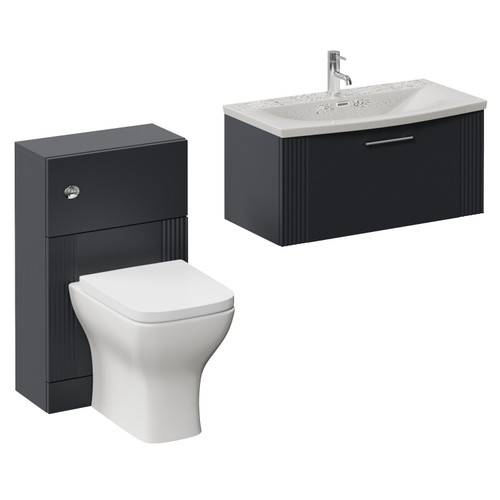 Avant Satin Anthracite 1300mm Wall Mounted Single Drawer Vanity Unit and Toilet Suite with Arc Basin Left Hand View