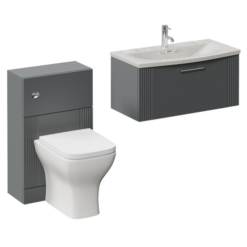 Avant Satin Grey 1300mm Wall Mounted Single Drawer Vanity Unit and Toilet Suite with Arc Basin Left Hand View
