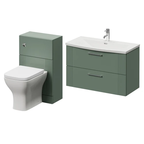 Avant Satin Green 1300mm Wall Mounted 2 Drawer Vanity Unit and Toilet Suite with Arc Basin Right Hand View