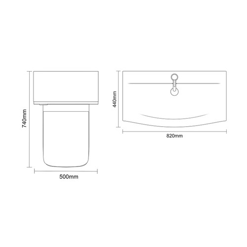 Avant Satin Green 1300mm Wall Mounted 2 Drawer Vanity Unit and Toilet Suite with Arc Basin Top Down Dimensions