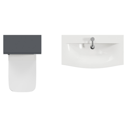 Avant Satin Anthracite 1300mm Wall Mounted 2 Drawer Vanity Unit and Toilet Suite with Arc Basin Top View