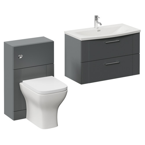 Avant Satin Grey 1300mm Wall Mounted 2 Drawer Vanity Unit and Toilet Suite with Arc Basin Left Hand View