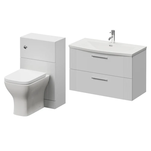 Avant Satin White 1300mm Wall Mounted 2 Drawer Vanity Unit and Toilet Suite with Arc Basin Right Hand View