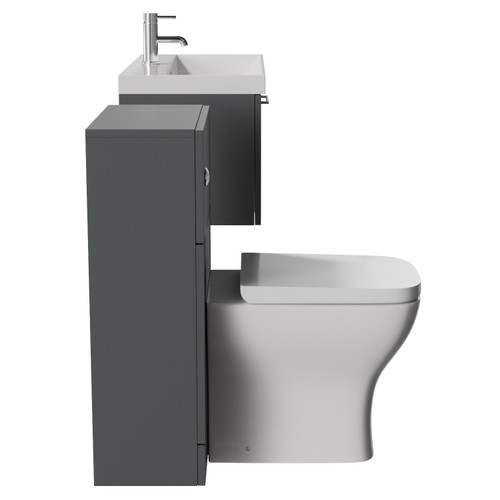 Avant Satin Grey 1300mm Wall Mounted Single Drawer Vanity Unit and Toilet Suite with Rimini Basin Side View