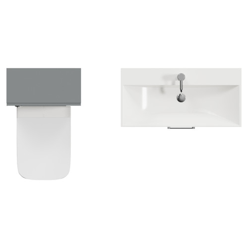 Avant Satin Grey 1300mm Wall Mounted Single Drawer Vanity Unit and Toilet Suite with Rimini Basin Top View