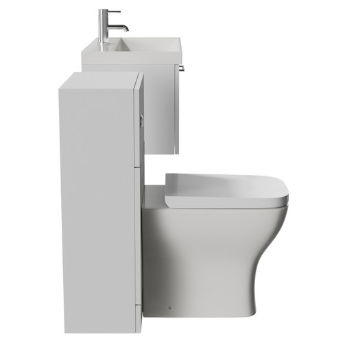 Avant Satin White 1300mm Wall Mounted Single Drawer Vanity Unit and Toilet Suite with Rimini Basin Side View