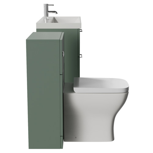 Avant Satin Green 1300mm Wall Mounted 2 Drawer Vanity Unit and Toilet Suite with Rimini Basin Side View