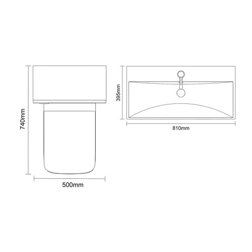 Avant Satin Green 1300mm Wall Mounted 2 Drawer Vanity Unit and Toilet Suite with Rimini Basin Top Down Dimensions