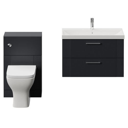 Avant Satin Anthracite 1300mm Wall Mounted 2 Drawer Vanity Unit and Toilet Suite with Rimini Basin Front View