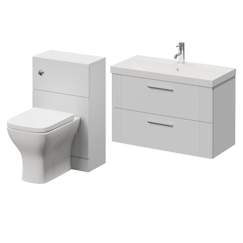Avant Satin White 1300mm Wall Mounted 2 Drawer Vanity Unit and Toilet Suite with Rimini Basin Right Hand View