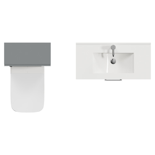 Avant Satin Grey 1300mm Wall Mounted Single Drawer Vanity Unit and Toilet Suite with Angel Basin Top View