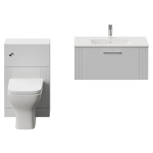 Avant Satin White 1300mm Wall Mounted Single Drawer Vanity Unit and Toilet Suite with Angel Basin Front View
