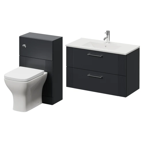 Avant Satin Anthracite 1300mm Wall Mounted 2 Drawer Vanity Unit and Toilet Suite with Angel Basin Right Hand View